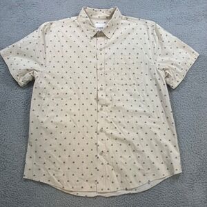 Katin Mens Medium Short Sleeve Button Up Shirt Tan Geometric Print 100% Cotton